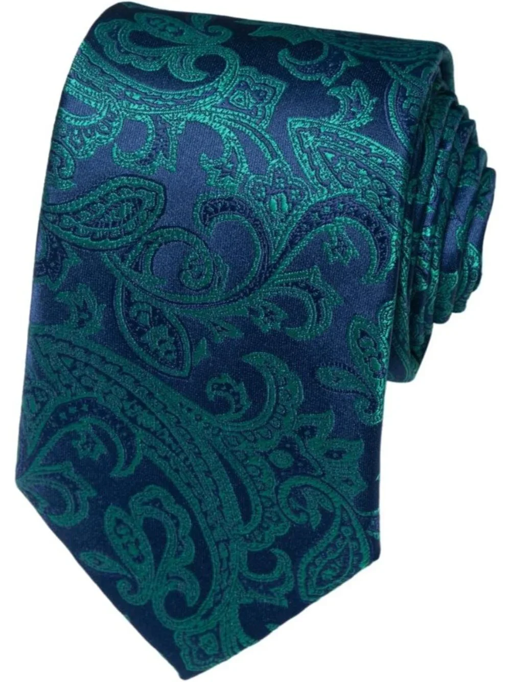 Men's Teal Green 100% Microfiber Paisley Jacquard Formal Necktie For Business